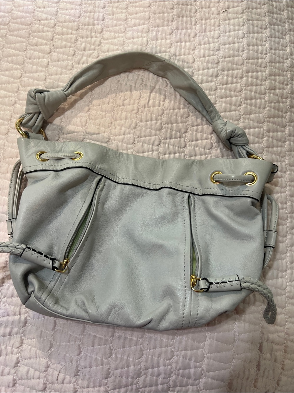 B. Makowsky Soft Leather Shoulder Bag in Light Gray